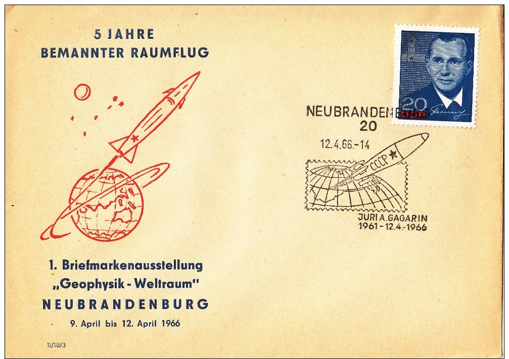 GAGARIN First SPACE Cosmonaut -  GERMANY DDR  RARE Post Cover / RARE Cancellation 1966 - Rusland En USSR