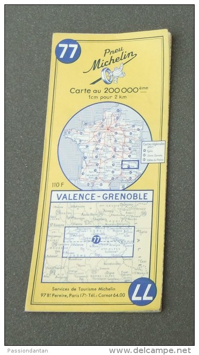 Carte Michelin France - Années 1960 - Numéro 77 - Valence - Grenoble - Cartes Routières