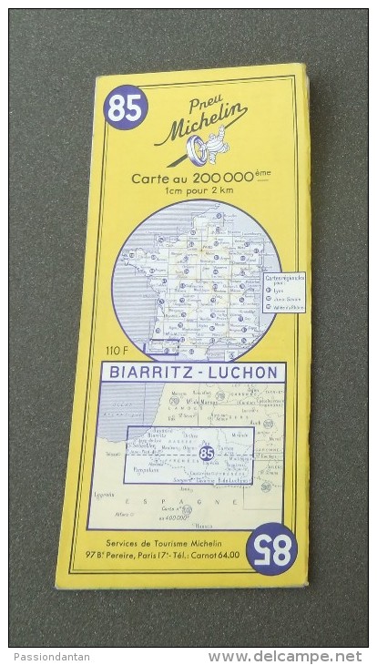 Carte Michelin France - Années 1960 - Numéro 85 - Biarritz - Luchon - Cartes Routières