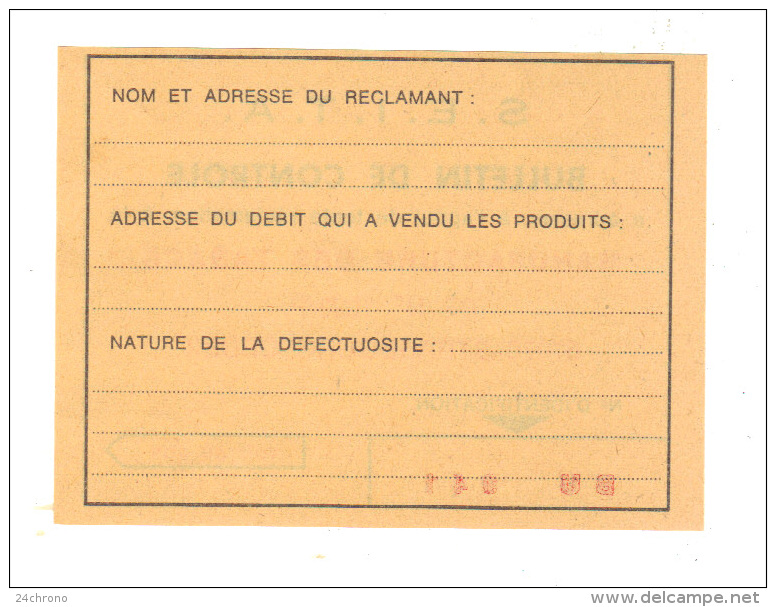 Ancienne Etiquette: S.E.I.T.A. Bulletin De Controle, Manufacture Des Tabacs à Strasbourg, Tabac (15-1614) - Documentos