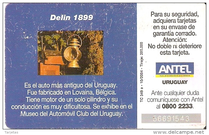 Nº 349 TARJETA DE URUGUAY DE UN COCHE DELIN 1899  (la De La Foto) CAR - Uruguay