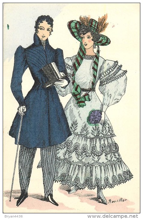 Mode - Histoire Du Costume Français  - Mode Couple - ** Restauration - 1825 ** - Illustrateur; Rouiller - Cpa - 2 Scans - Rouillier