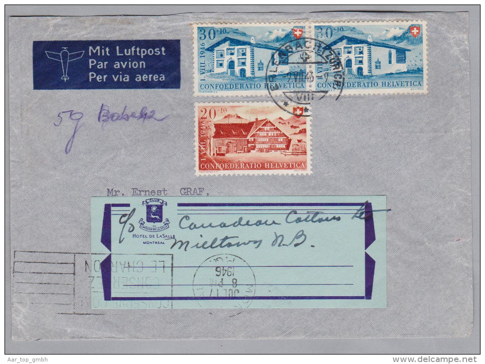 Schweiz Luftpost 1946-07-09 Erlenbach Brief Nach Montreal Canada - Erst- U. Sonderflugbriefe