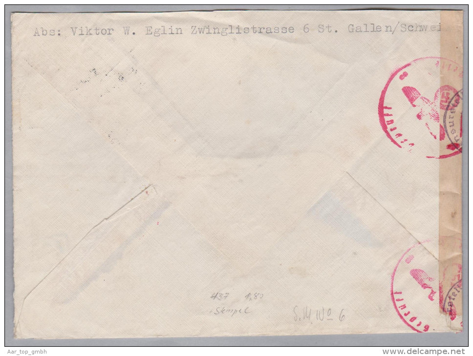 Schweiz Luftpost 1944-12-14 St Gallen Zensur Brief Nach Lubeck D Mit Vignette "Pour Nos Soldats" - First Flight Covers