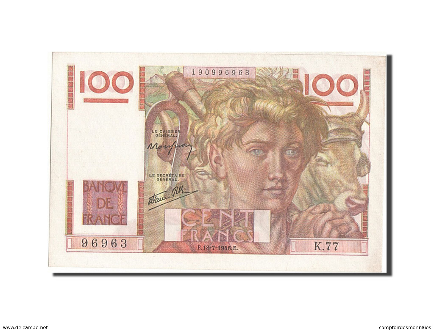 Billet, France, 100 Francs, 100 F 1945-1954 ''Jeune Paysan'', 1946, 1946-07-18 - 100 F 1945-1954 ''Jeune Paysan''