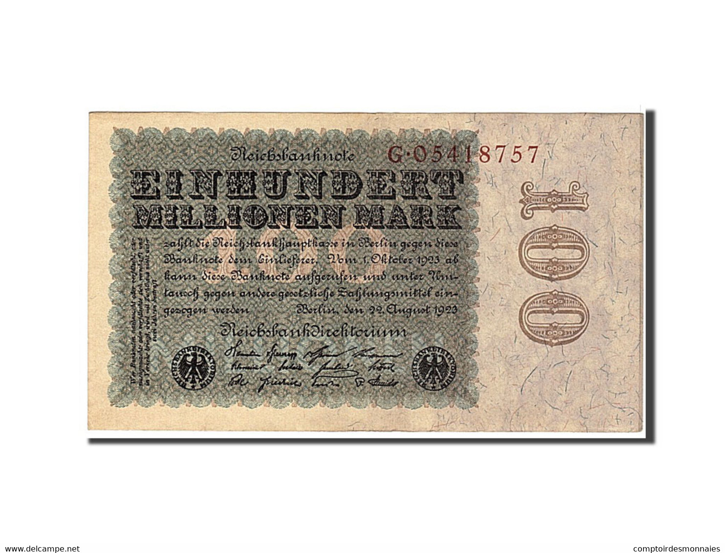 Billet, Allemagne, 100 Millionen Mark, 1923, TTB+ - 1000 Mark