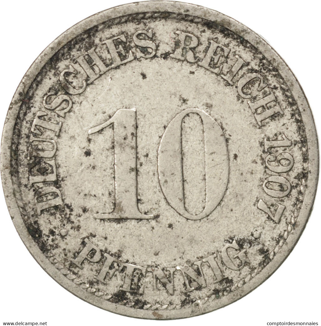Monnaie, GERMANY - EMPIRE, Wilhelm II, 10 Pfennig, 1907, Stuttgart, TB+ - 10 Pfennig