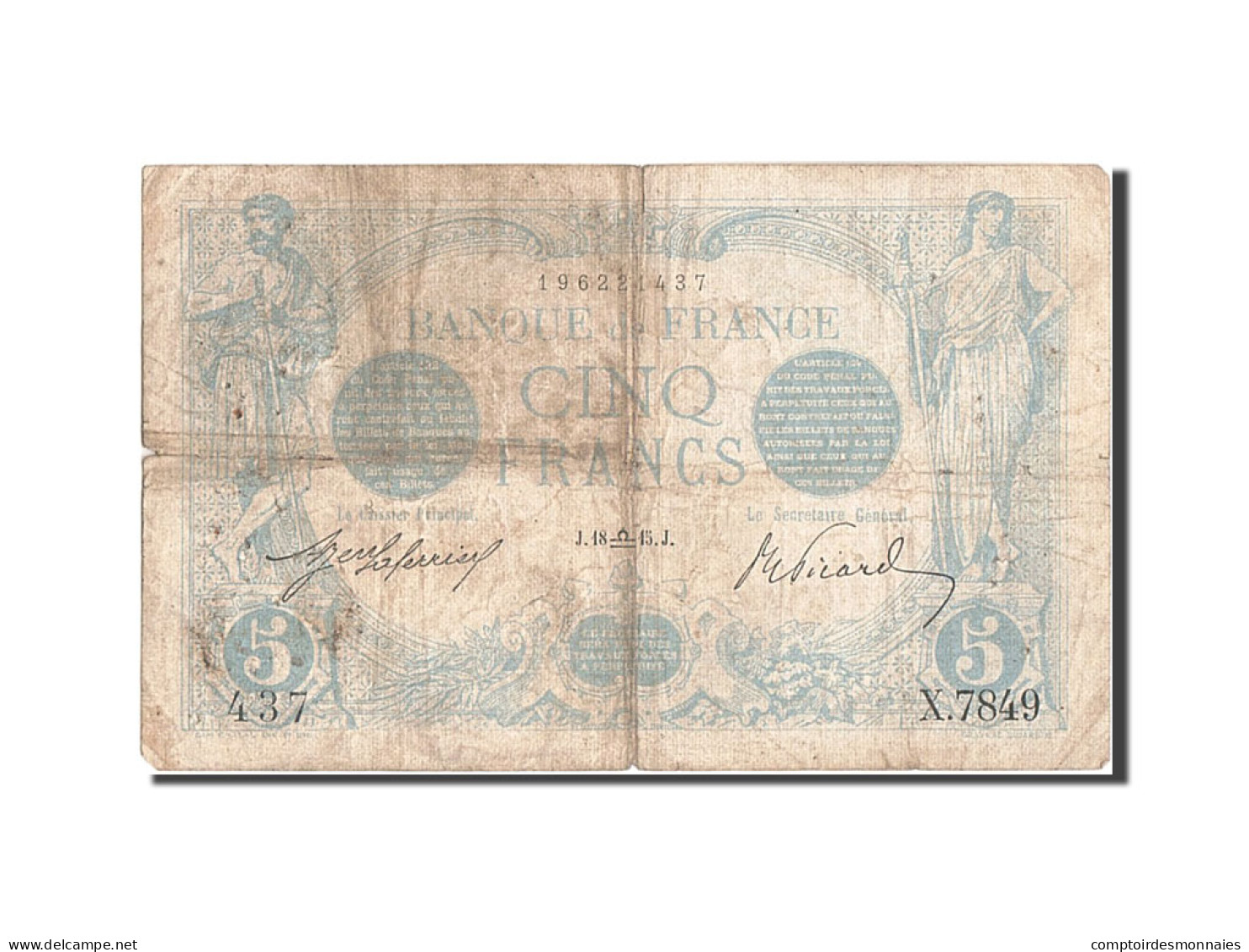 Billet, France, 5 Francs, 5 F 1912-1917 ''Bleu'', 1915, 1915-09-18, TB - 5 F 1912-1917 ''Bleu''