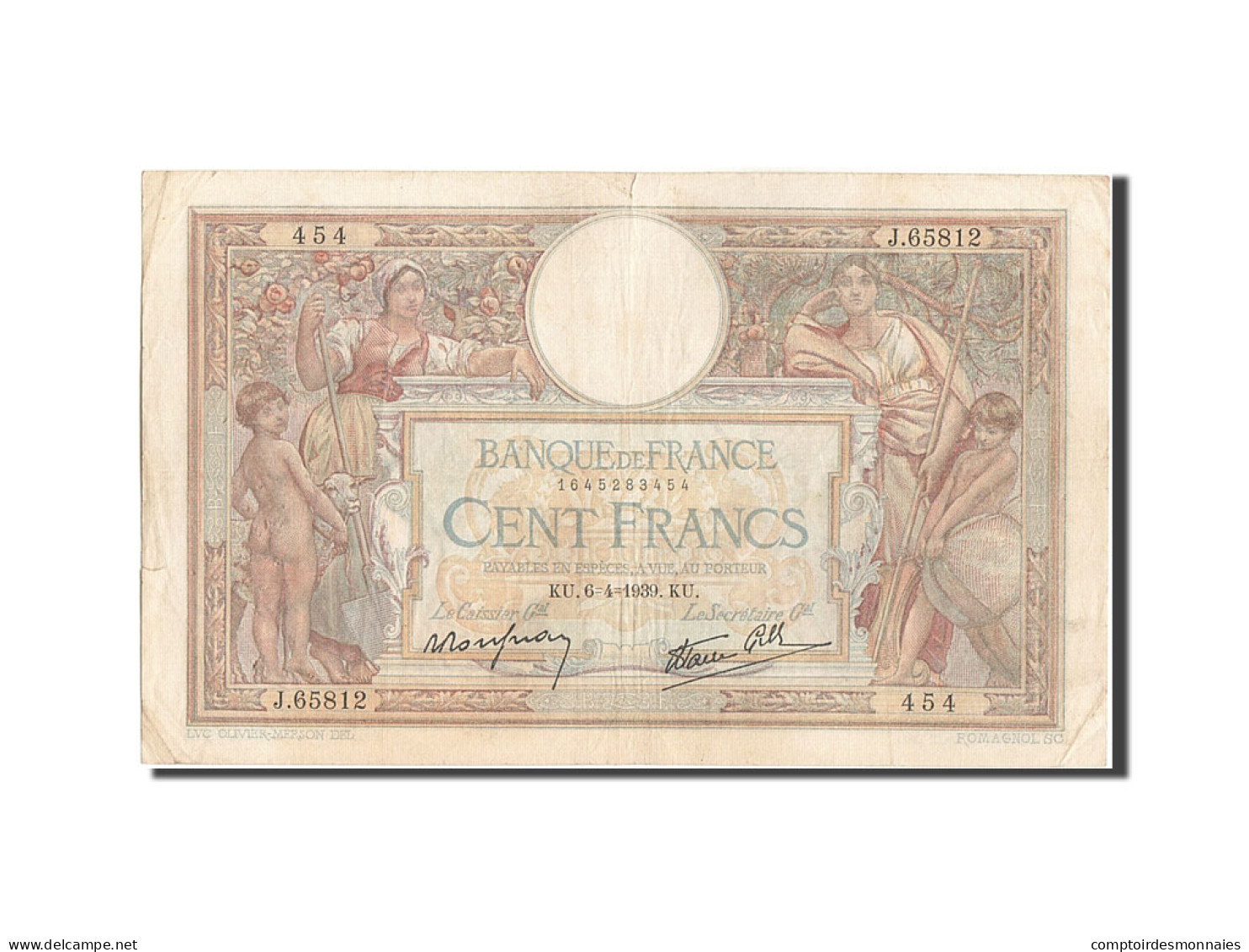 Billet, France, 100 Francs, 100 F 1908-1939 ''Luc Olivier Merson'', 1939 - 100 F 1908-1939 ''Luc Olivier Merson''