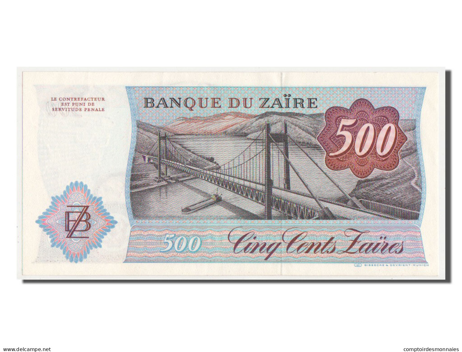 Billet, Zaïre, 500 Zaïres, 1985, SPL - Zaire