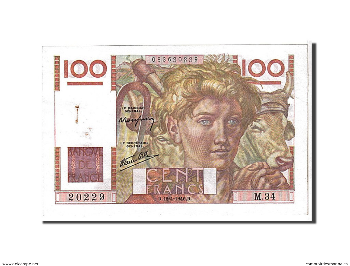 Billet, France, 100 Francs, 100 F 1945-1954 ''Jeune Paysan'', 1946, SUP - 100 F 1945-1954 ''Jeune Paysan''