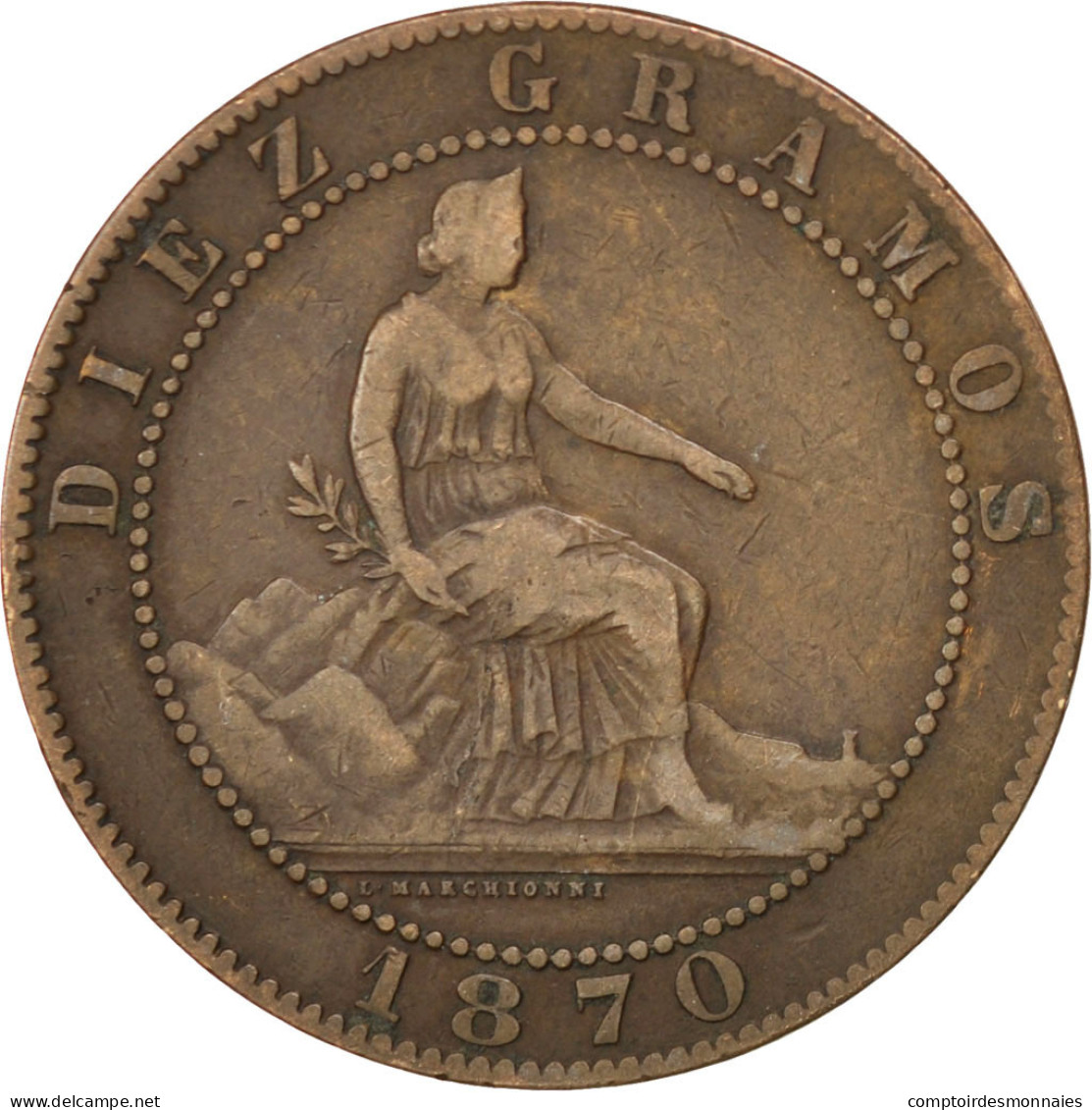 Monnaie, Espagne, Provisional Government, 10 Centimos, 1870, TTB, Cuivre, KM:663 - Otros & Sin Clasificación