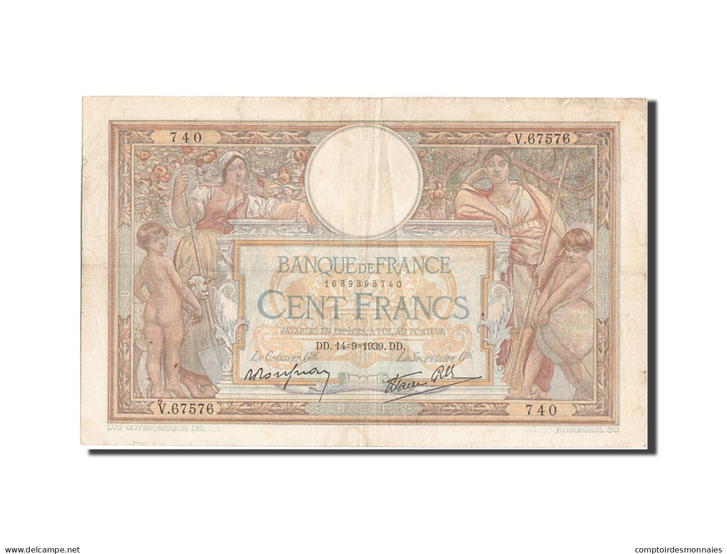 Billet, France, 100 Francs, 100 F 1908-1939 ''Luc Olivier Merson'', 1939 - 100 F 1908-1939 ''Luc Olivier Merson''