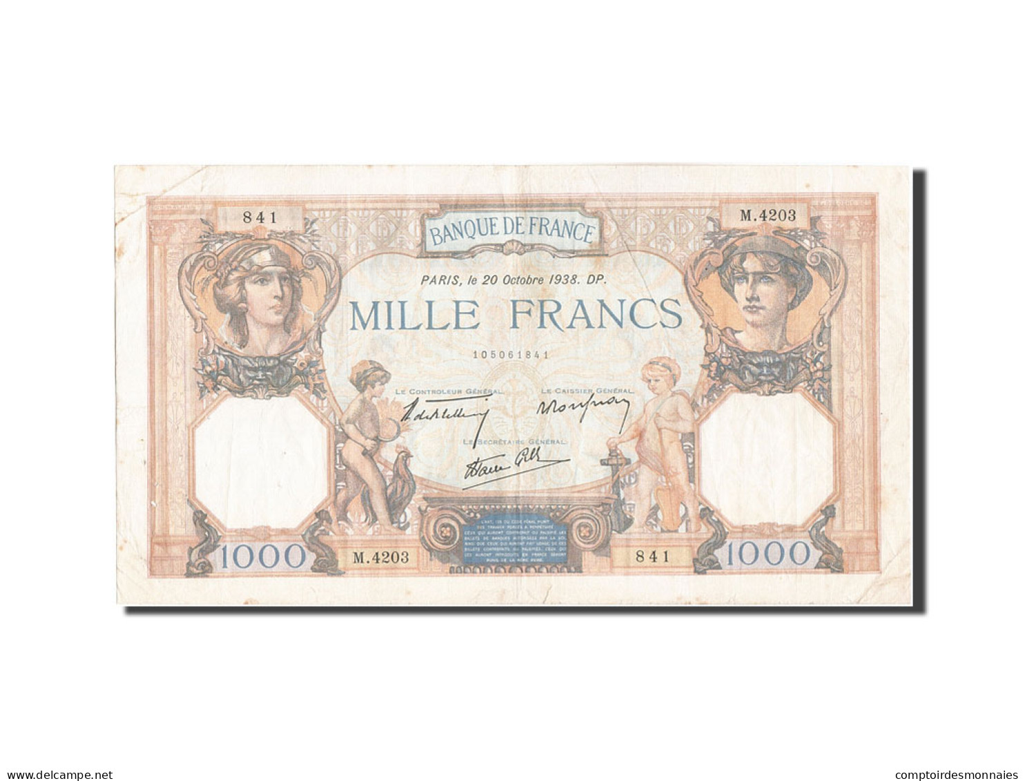 Billet, France, 1000 Francs, 1 000 F 1927-1940 ''Cérès Et Mercure'', 1938 - 1 000 F 1927-1940 ''Cérès Et Mercure''