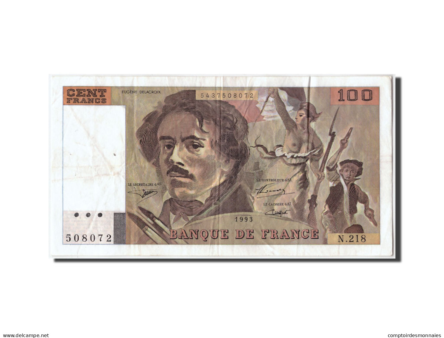 Billet, France, 100 Francs, 100 F 1978-1995 ''Delacroix'', 1993, TB - 100 F 1978-1995 ''Delacroix''