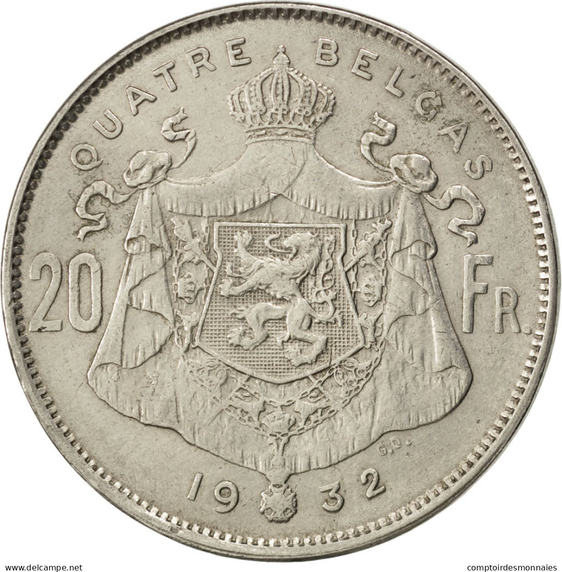 Monnaie, Belgique, 20 Francs, 20 Frank, 1932, TTB, Nickel, KM:101.1 - 20 Frank & 4 Belgas