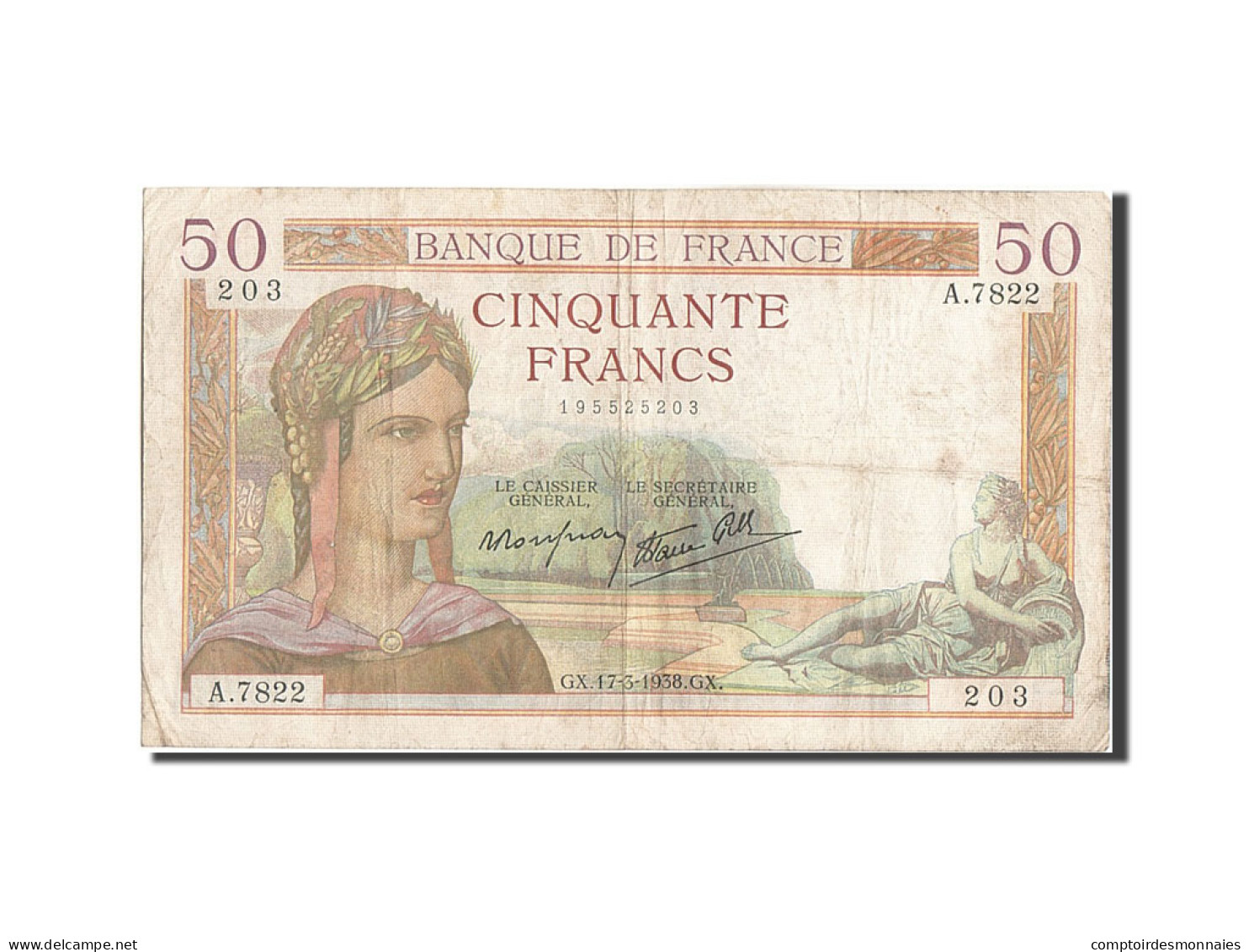 Billet, France, 50 Francs, 50 F 1934-1940 ''Cérès'', 1938, 1938-03-17, TB - 50 F 1934-1940 ''Cérès''