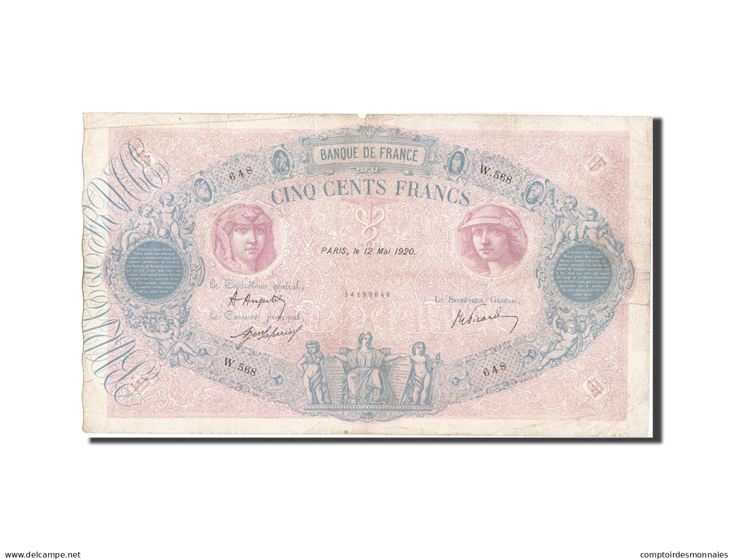 Billet, France, 500 Francs, 500 F 1888-1940 ''Bleu Et Rose'', 1920, 1920-05-12 - 500 F 1888-1940 ''Bleu Et Rose''