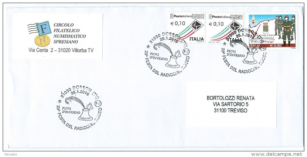 Italia,Italy 2015; "29 Festa Del Radicchio Rosso" ; Pompieri 1° Raduno Nazionale A Cortina. - 2011-20: Marcophilie