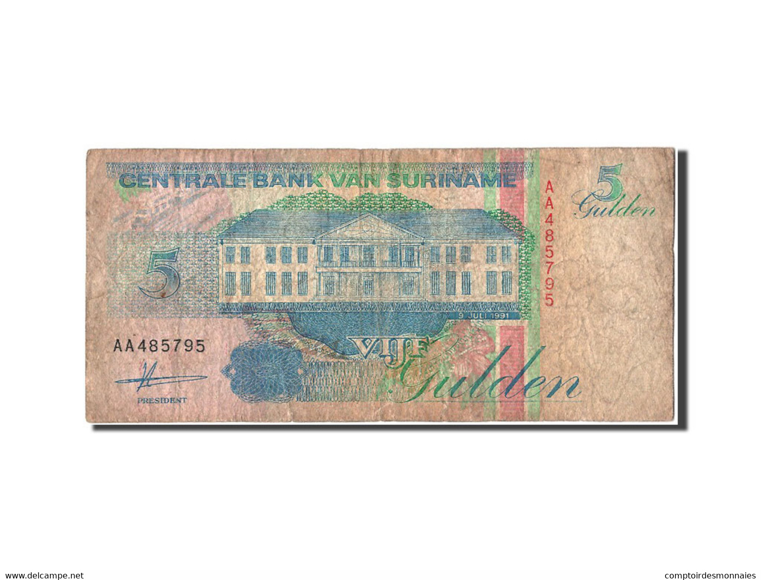 Billet, Suriname, 5 Gulden, 1991, 1991-07-09, TB - Suriname