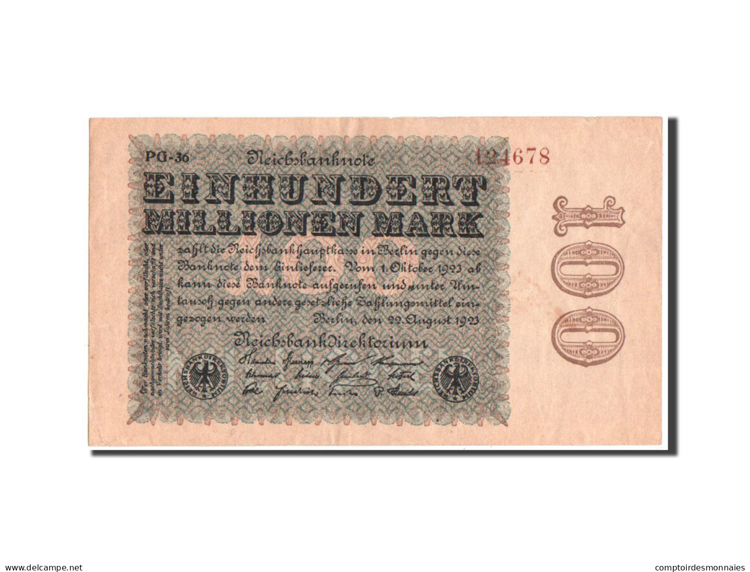 Billet, Allemagne, 100 Millionen Mark, 1923, TTB - 100 Mio. Mark