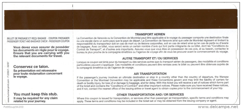 AIR FRANCE  Formulaire De Remboursement - Billetes