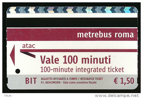 * Ticket De Métro (1,50 &euro;), Rome (Italie), Metrebus Roma, Vale 100 Minuti - Europe