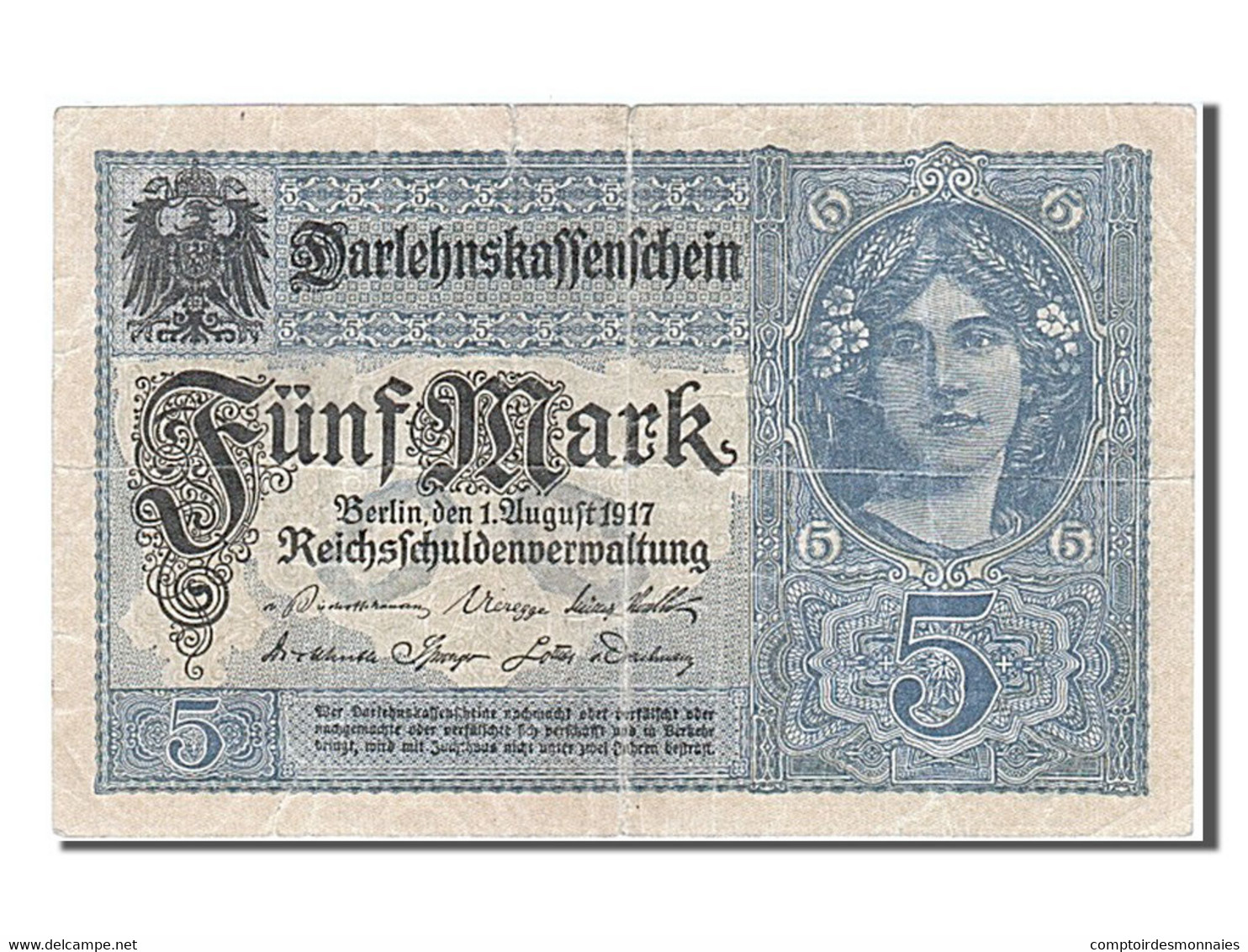 Billet, Allemagne, 5 Mark, 1917, 1917-08-01, TB+ - 5 Mark