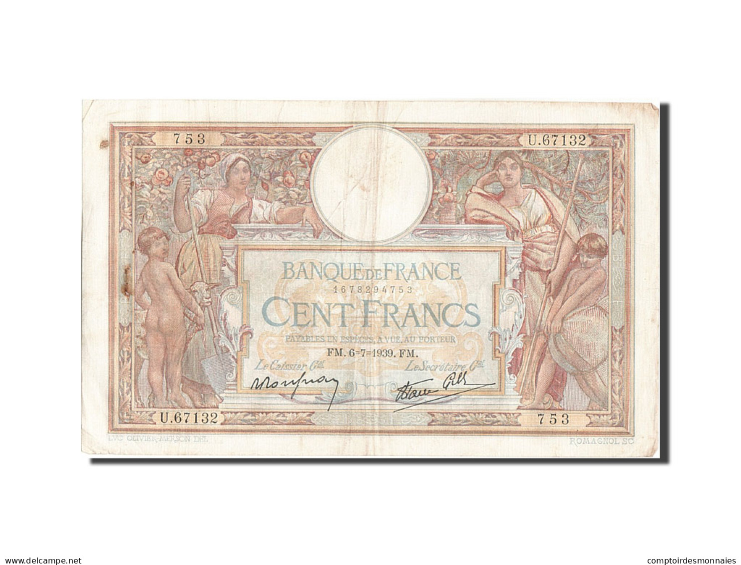 Billet, France, 100 Francs, 100 F 1908-1939 ''Luc Olivier Merson'', 1939 - 100 F 1908-1939 ''Luc Olivier Merson''