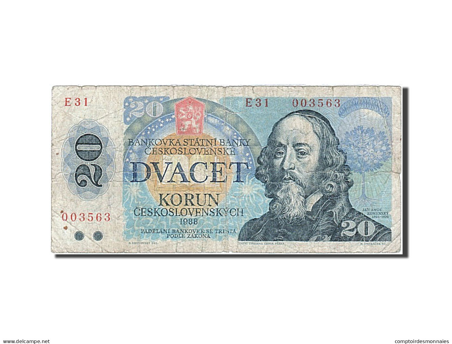 Billet, Tchécoslovaquie, 20 Korun, 1988, B+ - Checoslovaquia