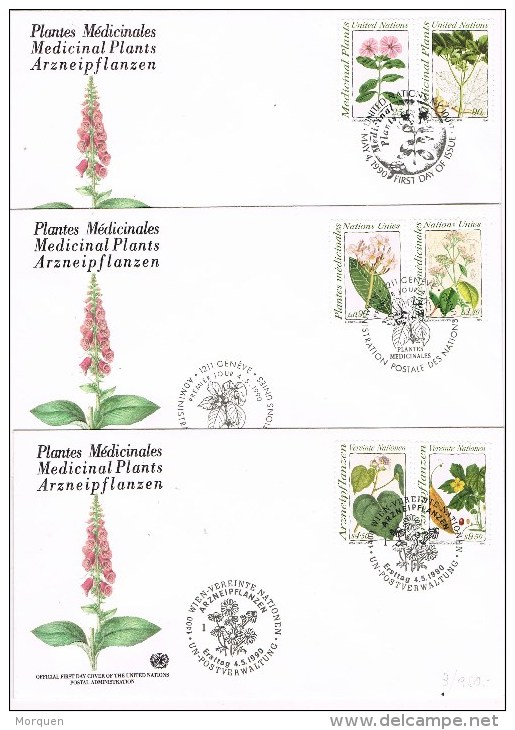 R 997. Tres F.D.C New York ONU 1990. Plantes Medicinales - Geneeskrachtige Planten