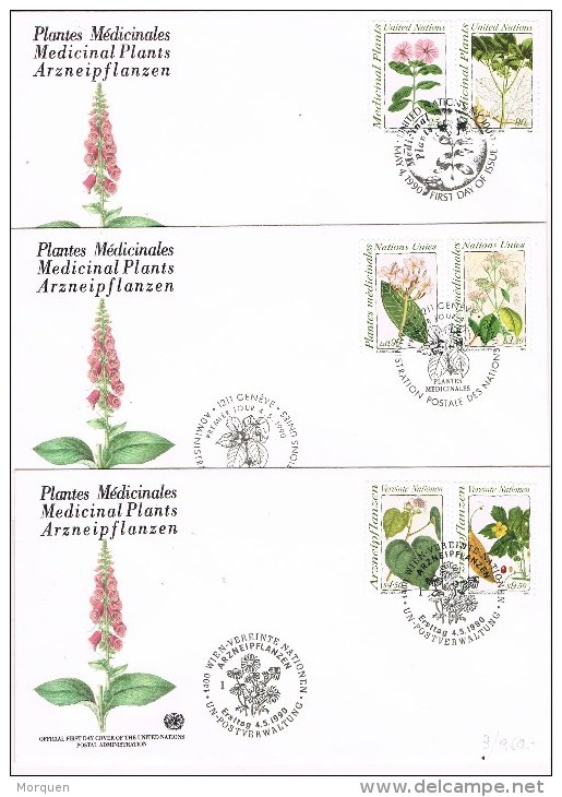 R 997. Tres F.D.C New York ONU 1990. Plantes Medicinales - Plantas Medicinales