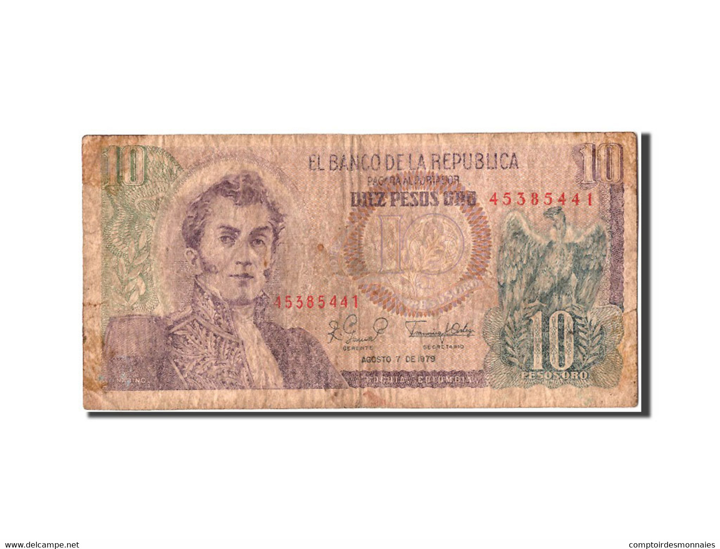 Billet, Colombie, 10 Pesos Oro, 1979, 1979-08-07, TB - Colombia
