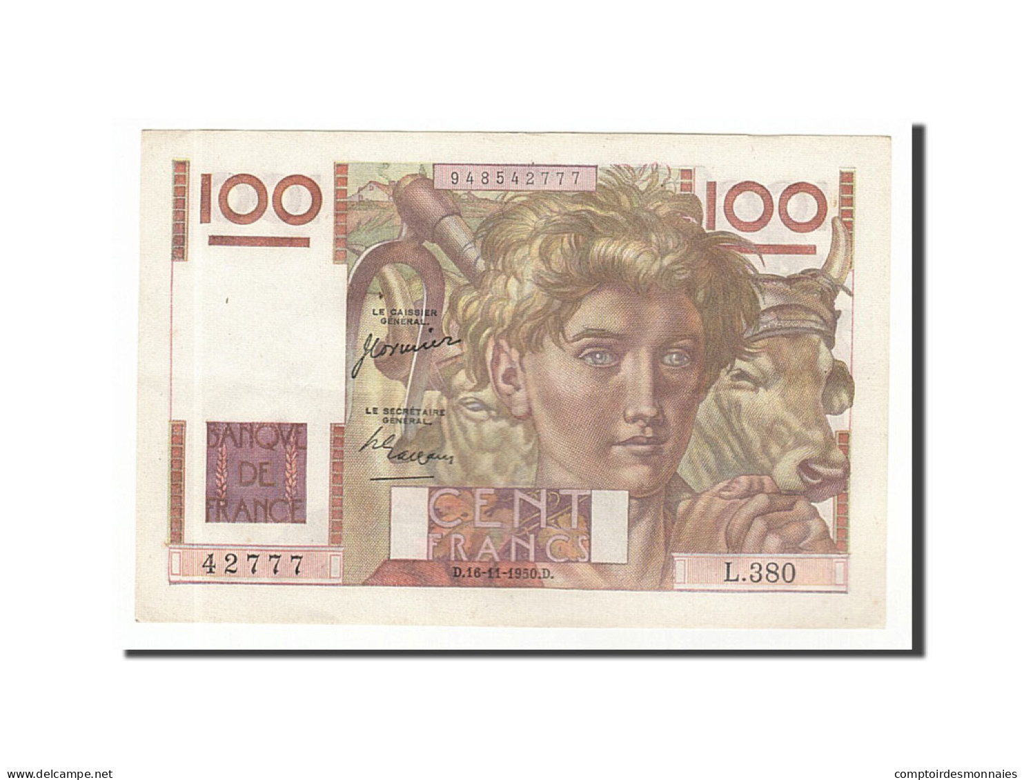 Billet, France, 100 Francs, 100 F 1945-1954 ''Jeune Paysan'', 1950, 1950-11-16 - 100 F 1945-1954 ''Jeune Paysan''