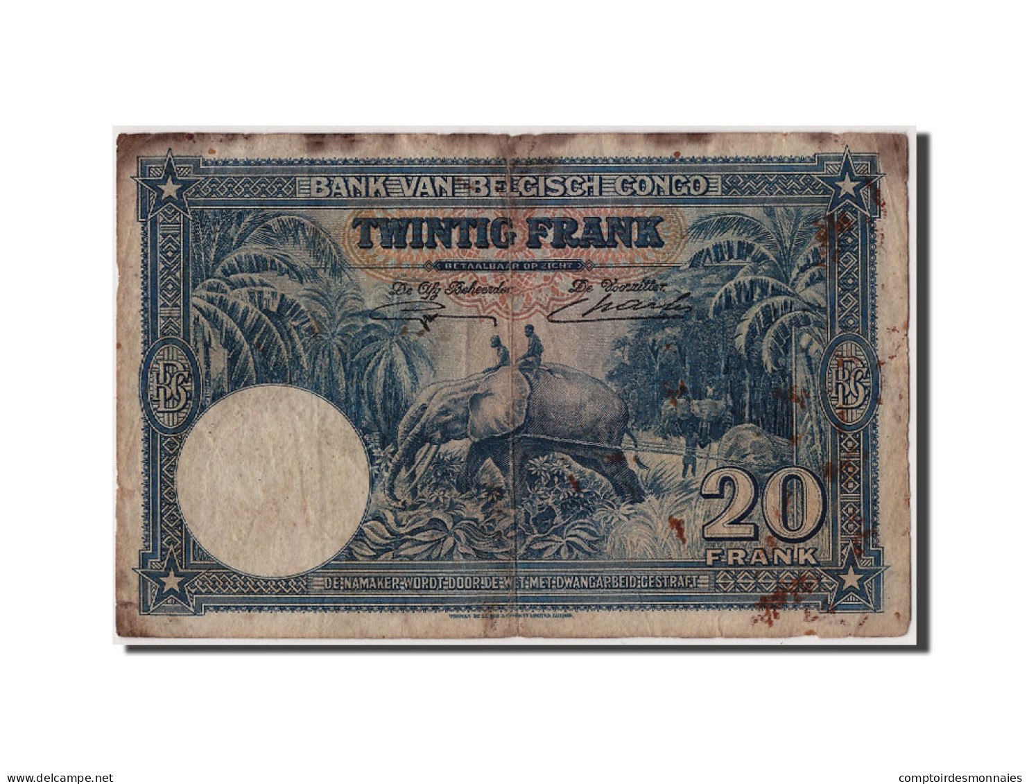 Billet, Congo Belge, 20 Francs, 1940, 1940-09-10, B+ - Banco De Congo Belga