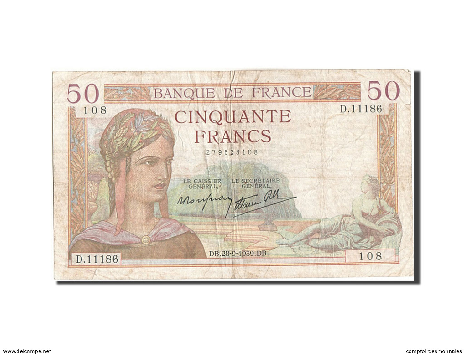 Billet, France, 50 Francs, 50 F 1934-1940 ''Cérès'', 1939, 1939-09-28, TB - 50 F 1934-1940 ''Cérès''