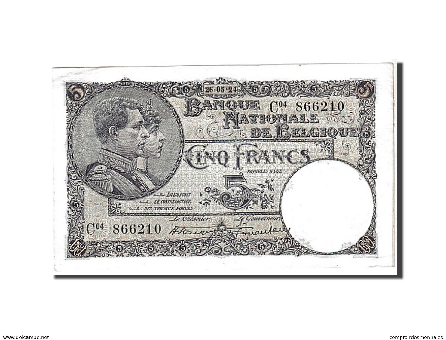 Billet, Belgique, 5 Francs, 1924, KM:93, TTB+ - 5 Franchi