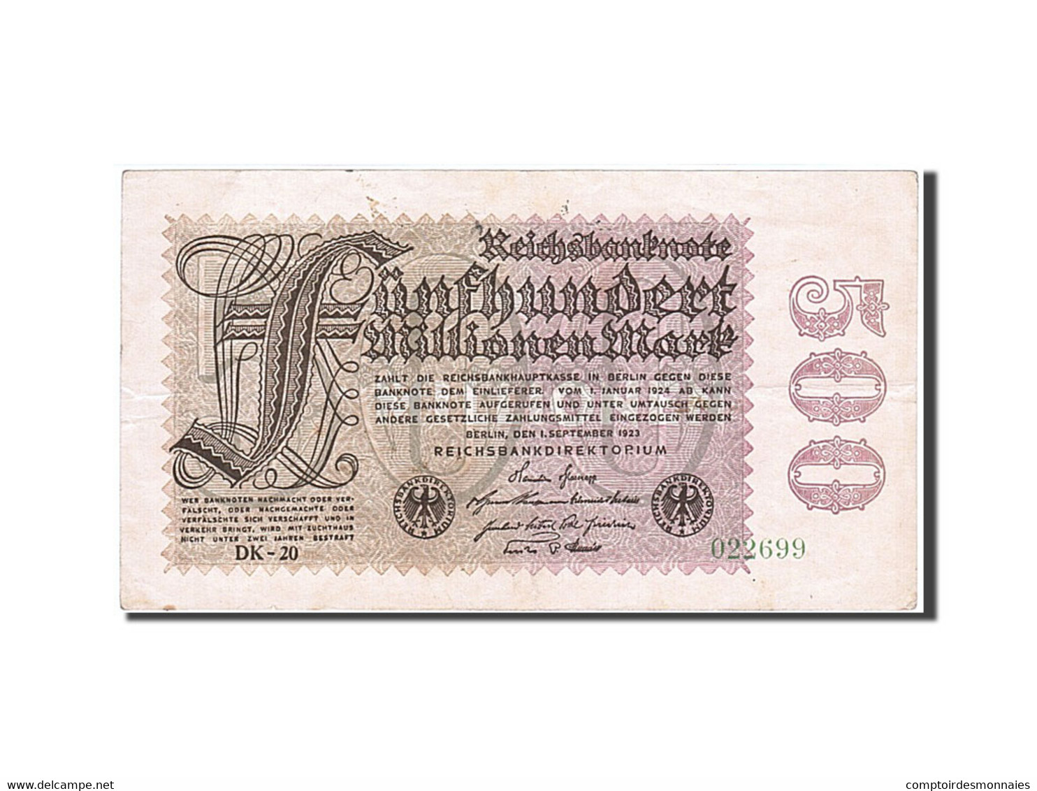 Billet, Allemagne, 500 Millionen Mark, 1923, 1923-09-01, TTB+ - 500 Mio. Mark