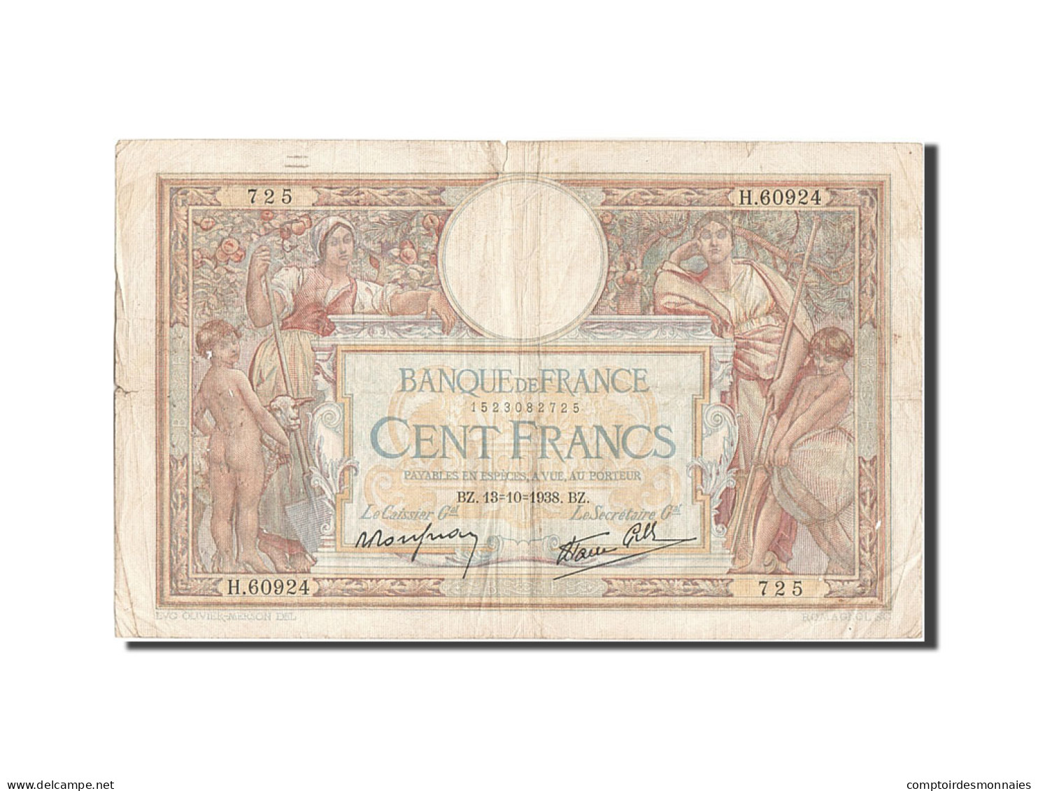 Billet, France, 100 Francs, 100 F 1908-1939 ''Luc Olivier Merson'', 1938 - 100 F 1908-1939 ''Luc Olivier Merson''