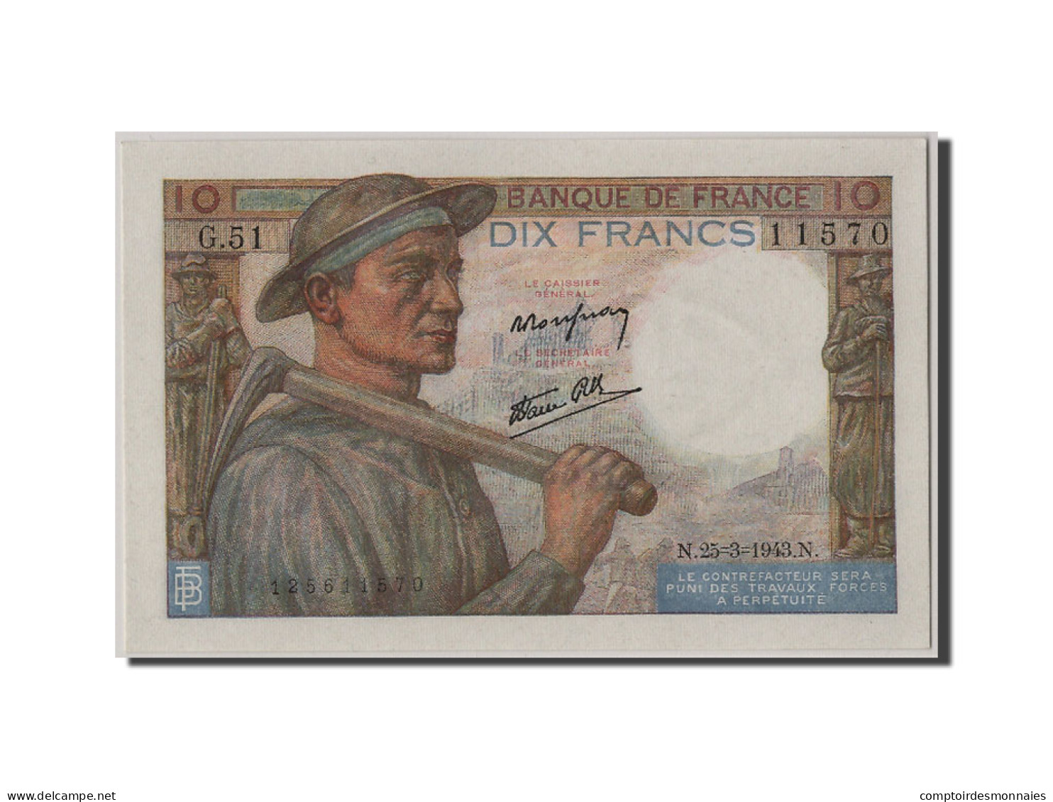 Billet, France, 10 Francs, 10 F 1941-1949 ''Mineur'', 1943, 1943-03-25, NEUF - 10 F 1941-1949 ''Mineur''