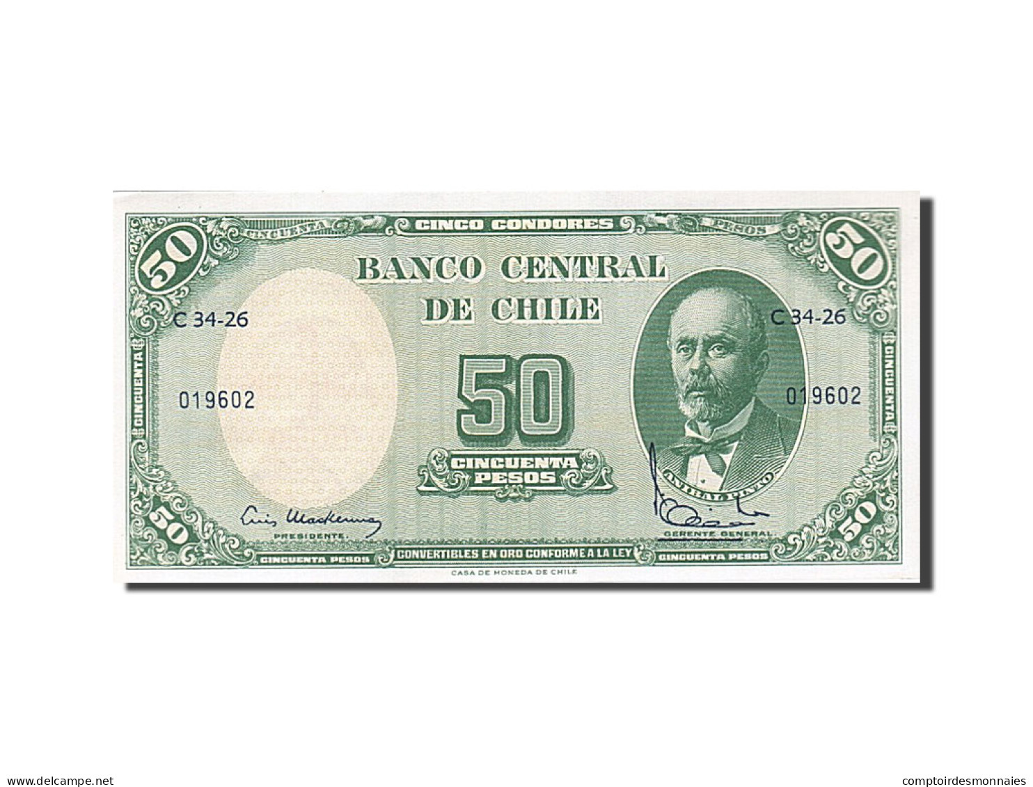 Billet, Chile, 5 Centesimos On 50 Pesos, 1960, SPL - Chile