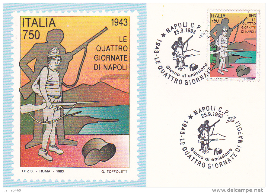 Italy 1993 Le Quattro Giornate Di Napoli, Maximum Card - Other & Unclassified