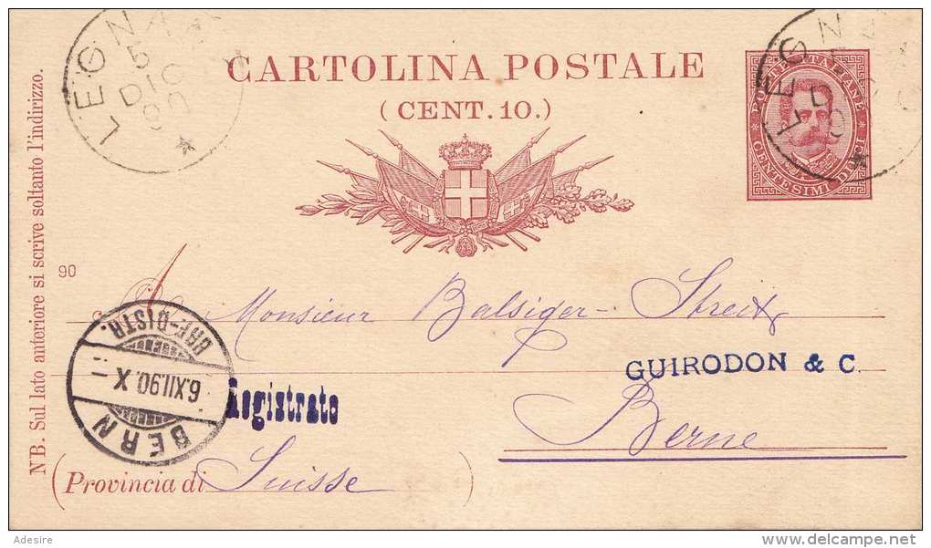 ITALIEN 1890 - 3 Centimes Ganzsache Auf Pk N.Bern - Stamped Stationery