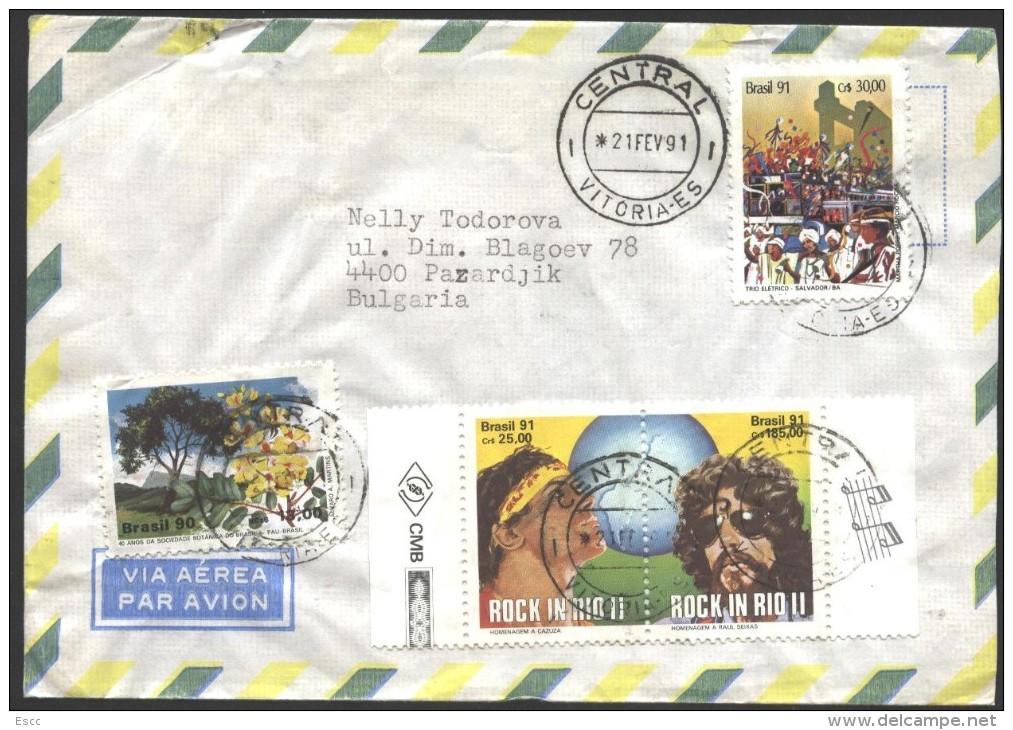 Mailed Cover (letter) With Stamps 1990 / 1991  From Brazil To Bulgaria - Lettres & Documents