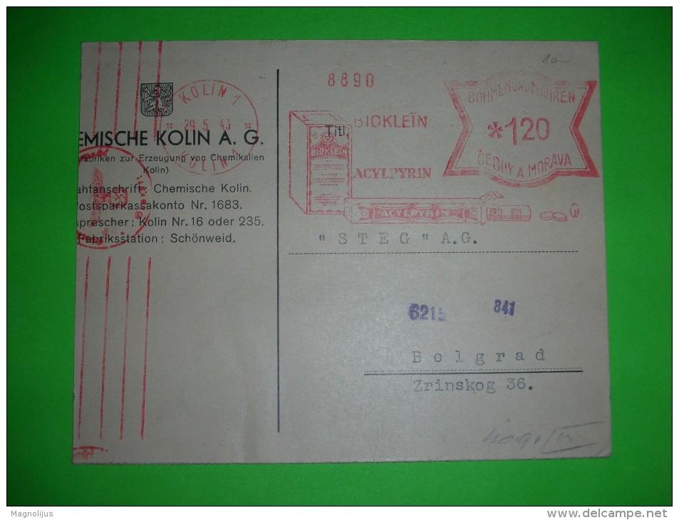 R!,Germany,WWII Czechoslovakia Occupation,Bohmen Und Mahren Machine Stamp,Bioklein Acylpyrin Add,censored,automat Seal - Andere & Zonder Classificatie