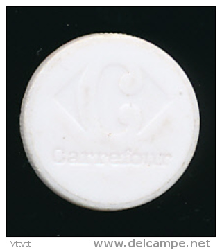 Jeton De Caddie : Carrefour, Blanc (2 Scans Recto-verso) Grande Surface - Einkaufswagen-Chips (EKW)