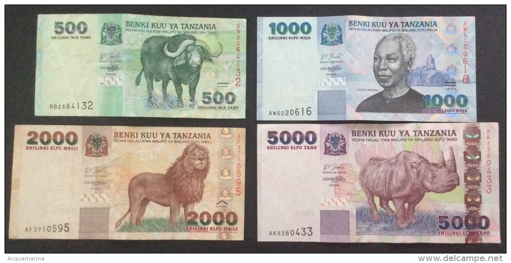 TANZANIA LOT OF 4 CIRCULATED NOTES 500 1000 2000 5000 SHILLINGS - Tanzanie