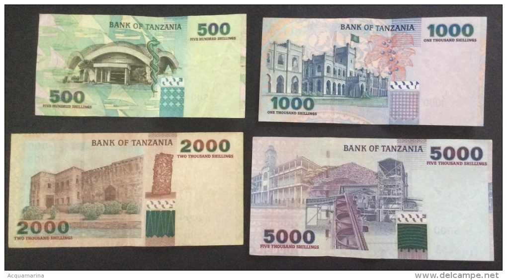 TANZANIA LOT OF 4 CIRCULATED NOTES 500 1000 2000 5000 SHILLINGS - Tansania