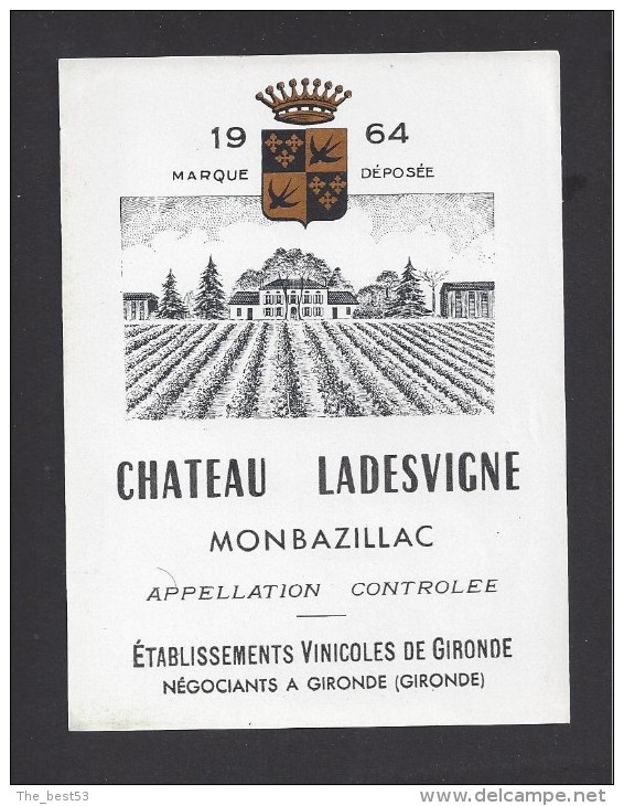 Etiquette De Vin  - Monbazillac  -  Chateau Ladesvigne  -  1964 - Monbazillac