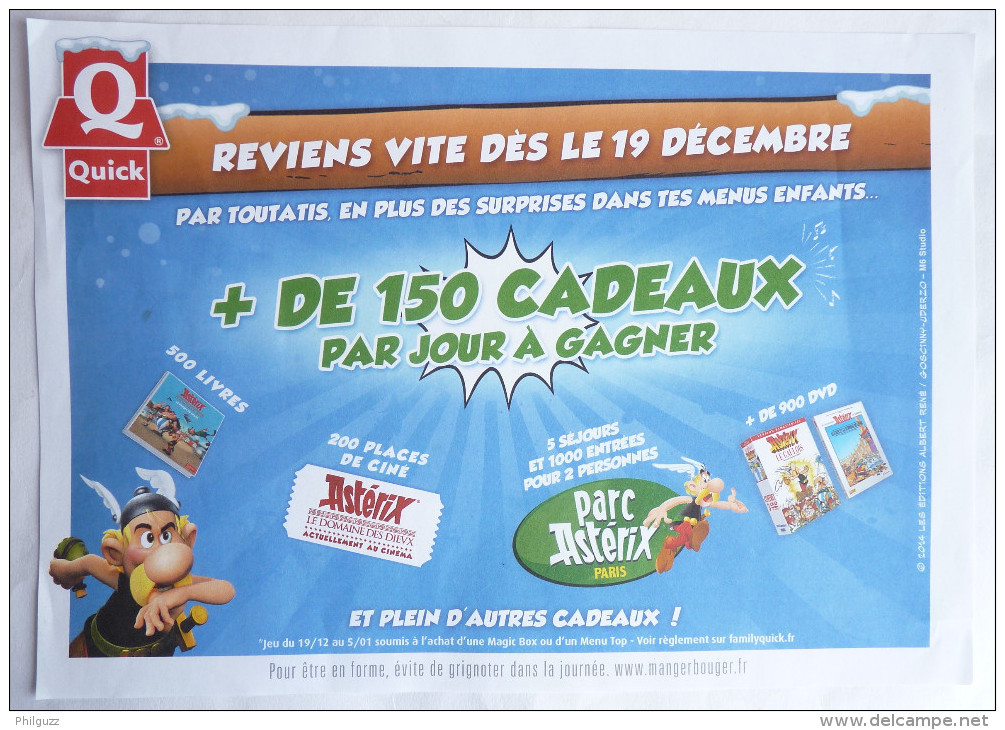 ASTERIX Dessous De Plateau Pub QUICK - 2014 - Advertentie